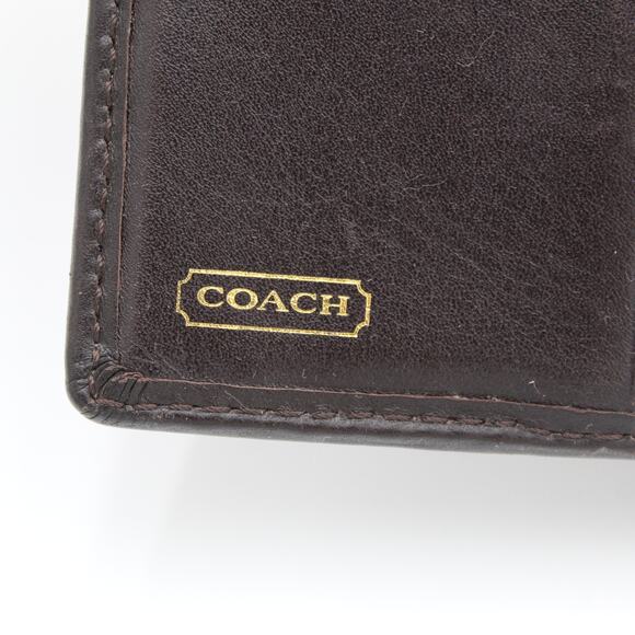Y2K Coach Signature Wallet Brown Leather Canvas Gold Logo Bifold Compact - Picture 7 of 8